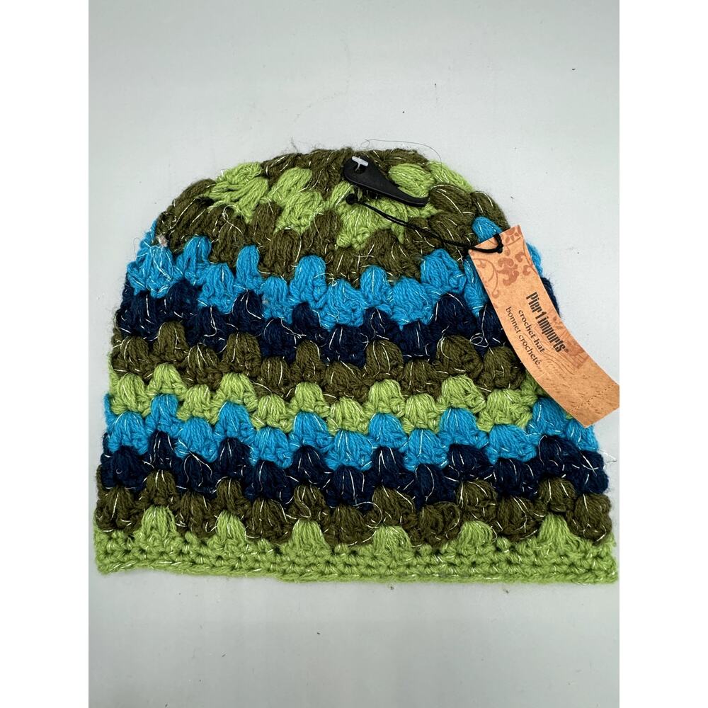 Pier 1 Vintage Green Blue Knit Beanie Hat Adult NEW